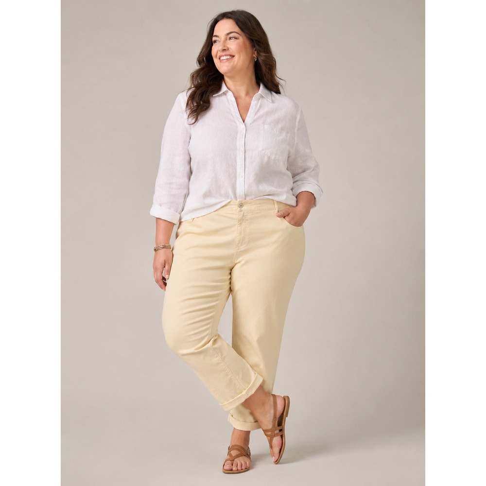 J. Jill Womens Relaxed Boyfriend Stretch Cotton Pants Yellow 28W Plus NEW Summer
